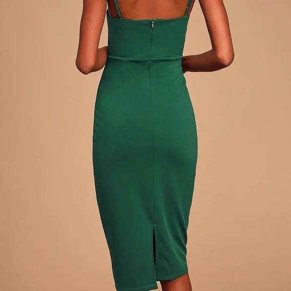 Lulus Exclusive: Dark Green Bustier Bodycon Midi Dress - Picture 3 of 5